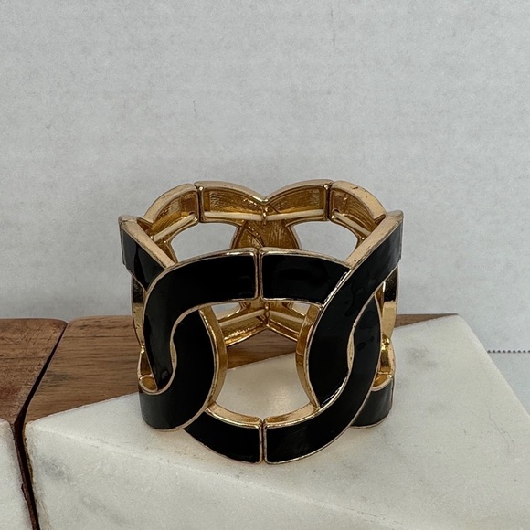 Vintage Aldo Wide Bracelet Black & Bronze Stretch Cuff Statement lot C53 - Picture 2 of 8